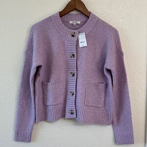 Madewell Lilac Purple Button-Up Cardigan Sweater Shrunken Fit Pockets NWT XXS